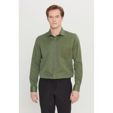 Altınyıldız Classics Pamuklu Tailored Slim Fit Dar Kesim Klasik Yaka Armürlü Cepli Gömlek