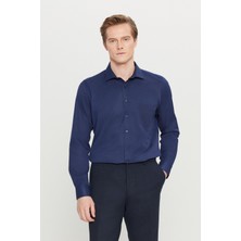 Altınyıldız Classics Pamuklu Tailored Slim Fit Dar Kesim Klasik Yaka Armürlü Cepli Gömlek