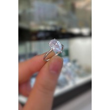 Gümüş Damla Taşlı Tek Taş Yüzük