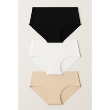 Kadın Cotton Micro Lazer Kesim Dikişsiz Slip 3’lü Set Külot Pamuklu (Siyah – Ten – Bej)