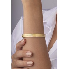 Gümüş Pazarım Şeritli Altın Kaplama Bilezik Model Kadın Çelik Kelepçe