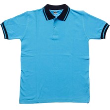 Lacivert Yakalı Turkuaz Kısa Kol Düz Renk 6-17 Yaş Çocuk Okul Lakos Tişört Polo Yaka T-Shirt