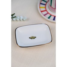 Tabak Evi Porselen Natura Kelebek Altın Yaldızlı Dikdörtgen Kayık Tabak 10X7X2CM Tekli