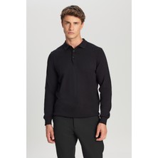 Altınyıldız Classics Erkek Siyah Pamuklu Standart Fit Normal Kesim Polo Yaka Triko Kazak