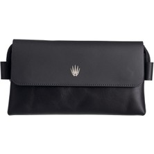 Watch of Royal Crash Siyah Hakiki Deri El Çantası