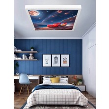 Şimşek Mcqueen Avize, 60X60 Çocuk Odası Avize, 60WATT, Estetik Kare, Yapay Zeka Tasarım Avize, Uzay