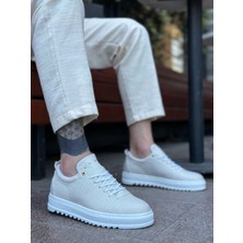 ET0152 Bağcıklı Yüksek Taban Krem Keten Erkek Ayakkabı