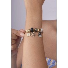 Panda Yonca Figürlü Altın Kaplama Çelik Kadın Charm Bileklik