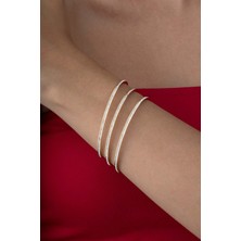 Gümüş Pazarım Tek Sıra Taşlı Altın Kaplama Üçlü Ajda Kadın Çelik Bilezik