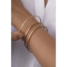 Gümüş Pazarım Parlak Görünüm Altın Kaplama Üçlü Ajda Kadın Çelik Bilezik