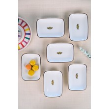 Tabak Evi Porselen Natura Kelebek Altın Yaldızlı Dikdörtgen Kayık Tabak 10X7X2CM 6 Lı