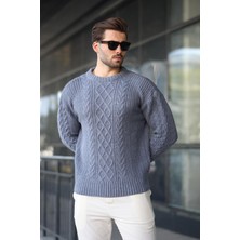 Indigo Örgü Desenli Triko Erkek Kazak E7425