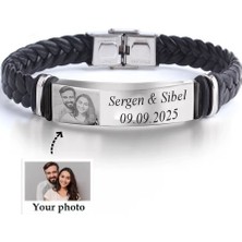 Kişiye Özel Resim Baskılı 2 Satır Isim Yazılı Çelik Bileklik Sevgiliye Hediye SCB14G