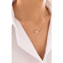 Minimal Taşlı Kilit 14 Ayar Altın Kolye