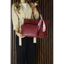 Erkan Saçmacı Bordo Hakiki Dana Süet Manyetik Kapaklı Büyük Boy Günlük Omuz Çantası ve Askılı El Çantası