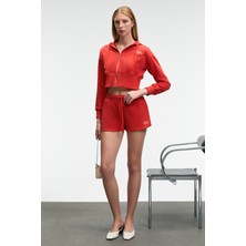 Grimelange MOREVA Kadın Nakışlı Rahat Kırmızı Şort