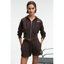 Grimelange MOREVA Kadın Nakışlı Rahat Koyu Kahverengi Şort