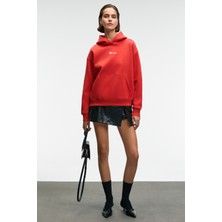 Grimelange MELUREA Kadın Nakışlı Kapüşonlu Comfort Fit Kırmızı Sweatshirt