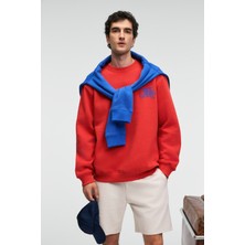Grimelange IRVING Erkek Yuvarlak Yaka Göğsü Ve Önü Regular Fit Kiremit Rengi Sweatshirt