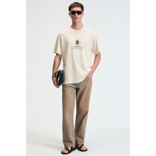 Grimelange BOLD Erkek %100 Pamuk Oversize Fit Baskılı Kısa Kollu Yuvarlak Yakalı Vanilya T-Shirt