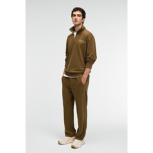 Grimelange CLARENCE Erkek %100 Pamuk Kordonlu Lastikli Bel Arka Cebi Süs Etiketli Haki Eşofman Altı