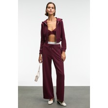 Grimelange TOVELLE Kadın Beli Ekstra Lastikli Çift Cepli Geniş Paçalı Bordo Eşofman Altı