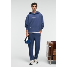 Grimelange CLARENCE Erkek %100 Pamuk Kordonlu Lastikli Bel Arka Cebi Süs Etiketli İndigo Eşofman Altı