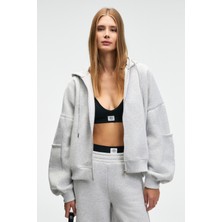 Grimelange VIVIENNE Kadın Metal Fermuarlı Kapüşonlu Kolda Süs Etiket Ve Cep Detaylı Grimelanj Sweatshirt