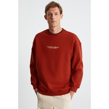 Grimelange LAMPARD ERKEK 3 İplik Bisiklet Yaka Kiremit Rengi Sweatshirt