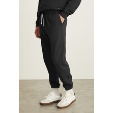 Grimelange EİTAN Erkek 3 İplik Şardonlu Regular Fit Yuvarlak Yakalı Paçası Lastikli Siyah Eşofman Takımı