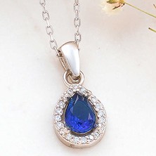 Blackcraft 925 Ayar Gümüş Mavi Damla Zirkon Taşlı Kadın Kolye (BC-AA0B59)