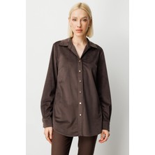 Ekol Kadın Ince Fitilli Kadife Gömlek 3045 Kahverengi
