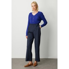 Ekol Kadın Beli Lastikli Güderi Pantolon 5067 Lacivert