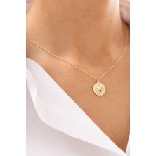 Zümrüt Yeşil Taşlı Antik 14 Ayar  Altın Kolye