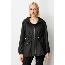 Ekol Kadın Kapüşonlu Kapak Cepli Trenç 7043 Siyah