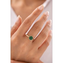 Yeşil Mine Minimal 14 Ayar Altın Yüzük