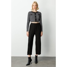 Ekol Kadın Piliseli Bol Paça Pantolon 3903 Siyah