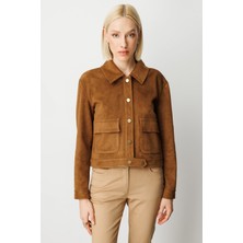 Ekol Kadın Kapak Cepli Güderi Mont 8017 Taba