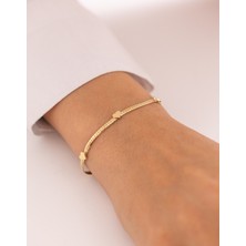 Örgü Desenli Kalpli 14 Ayar Altın Bileklik