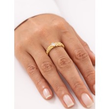 Antik Detaylı Taşlı 14 Ayar Altın Yüzük