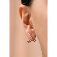 Mor Taşlı Kavis Formlu 14 Ayar Altın Küpe