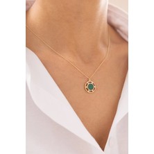 Zümrüt Taşlı Yuvarlak 14 Ayar Altın Kolye