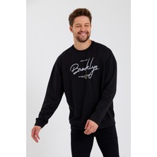 Süperlife Erkek Bisiklet Yaka Regular Fit  El Yazılı Brooklyn Ince Sweatshirt SPR23SW331