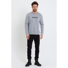 Süperlife Erkek Bisiklet Yaka Regular Fit Brooklyn Baskılı Ince Sweatshirt SPR23SW330