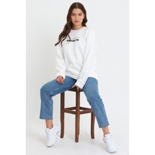 Süperlife Kadın Bisiklet Yaka Oversize Fit Brooklyn Baskılı Ince Sweatshirt SPR23SWK330