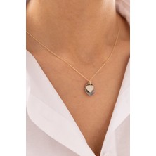 Taşlı Kalp 14 Ayar Altın Kolye