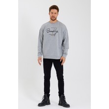 Süperlife Erkek Bisiklet Yaka Regular Fit  El Yazılı Brooklyn Ince Sweatshirt SPR23SW331
