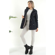 Kadın Suya Dayanıklı Trençkot Kapüşonlu Ekoseli Vizon Trençkot Bonded Kumaş Trençkot