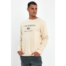 Süperlife Erkek Bisiklet Yaka Rahat Kalıp Içi Polarlı 3 Iplik Amerikan Baskılı Swetashırt SPR24SW26