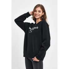 Süperlife Kadın Bisiklet Yaka Rahat Kalıp Içi Polarlı 3 Iplik San Francisco Baskılı Swetashırt SPR24SWK27